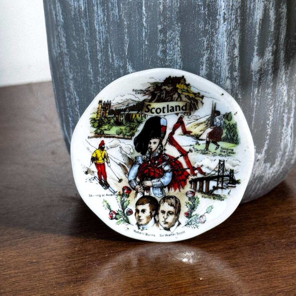 Scotland Small Souvenir Plate 2" Round Scottish Bagpipe Highland Butter Pat